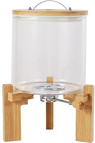 SmPinnaA Rice Dispenser, Glass Flour and Cereal Container, 5L/7.5L Food Storage Container, with Airtight Lid and Wooden Stand, for Kitchen Organization and Pantry Store,5L