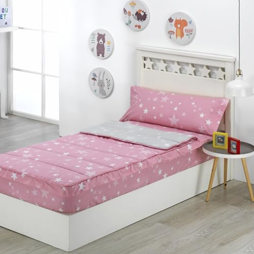 Sibiles Saco Nórdico con Cremallera Edredón Ajustable Cama Infantil Estrellas Stars Color Rosa Talla Cama 105