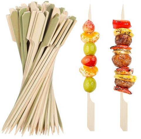 Pinchos de bambú de 18 cm, 100 palillos de madera de palas de bambú, brochetas de kabab verde natural para aperitivos, palillos de cóctel para bebidas, palillos de alimentos, kababs de frutas,