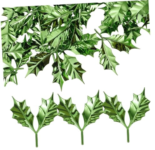 PHENOFICE 50 Stück Künstliche Stechpalmenblätter Grüne Blätter Für Weihnachtsdeko DIY-Material Weihnachtslandschaftsdeko Dekoration Baum