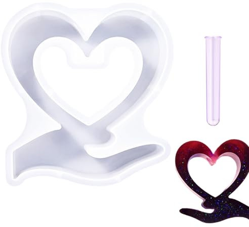 Anneratteryer Silikonform Herz Gießform mit Lila Reagenzglas - 1 Stück Silikon Vase für die Liebe