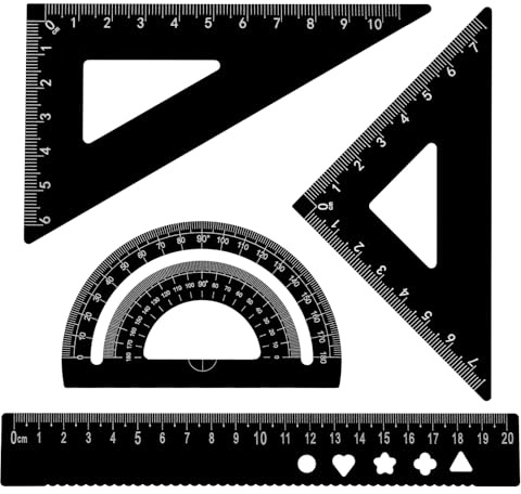 sourcing map Set di 4 righelli triangolari da 20 mm, in alluminio, geometrici, goniometri, triangolari, scala ingegneristica, kit per ufficio, casa, nero