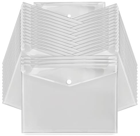 G4GADGET 30 Stück A4 transparente Kunststoffhüllen – robuste Dokumentenmappen mit Druckknopf – wasserdichte und reißfeste Dokumententaschen für Zuhause, Büro und Schule