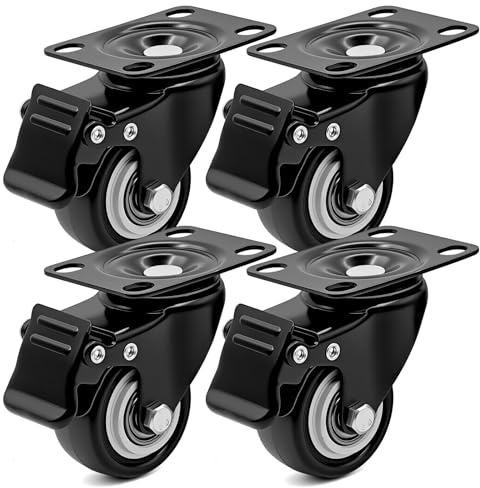 Gaodeding Schwerlastrollen 4-teiliges Set, Belastung bis zu 200 kg, 360° drehbare Gummi-Trolley-Räder – geräuschlos, geeignet für Schränke, Regale, Vitrinen, Möbel (50 mm & alle 4 mit Bremsen)