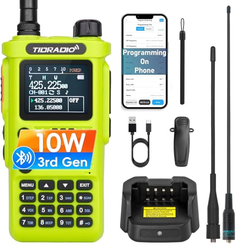 (3rd Gen) TIDRADIO TD-H8 10w Ham Radio, CHIRP/APP/Web Bluetooth Programming | 199CH, Airband Reception, Freq Copy, DTMF, NOAA Weather, 2500mAh Battery Walkie Walkies for Adults Long Range-Green,1 Pack