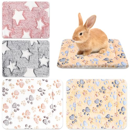 Jokureao 4Stück Kleintier Plüschbett Set, Flauschiges Kleintierbett, Waschbares Plüschbett für Meerschweinchen Kaninchen Hamster, Warme Kuschelmatte für Käfige, Weiche Fleece Decke für Kleintiere
