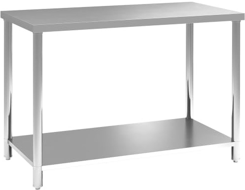 HOMCOM Table de Travail à 2 Étagères Charge 100 kg 120 x 60 x 86 cm Argenté | Établi d'Atelier en Acier Inoxydable, Plan de Travail pour Atelier, Garage, Hangar