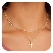 SLOONG Kreuz Kette Damen 14K Vergoldet/Silber Kette mit Kreuz Anhänger | Kreuzkette Layering Cross Halskette Damen Christentum Schmuck Geschenke für Frauen Mädchen