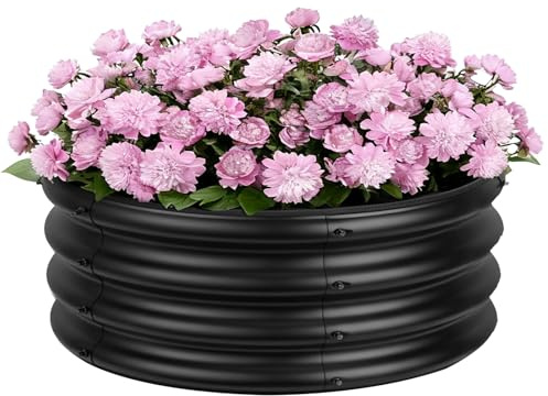Aptliton Galvanized Raised Garden Bed, 107x 28cm Round Bottomless Metal Raised Bed with Safety Edging, Large Planter Box for Outdoor Growing Plants, Vegetables, Flowers and Herbs,Black