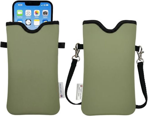 Tainada Neoprene Neck Phone Carrier Case w/Crossbody Strap (Olive Green)