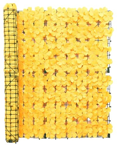 Recinzione di edera artificiale per la privacy, divisorio per patio esterno, 99 x 350 cm, giallo, perfetto per balcone, giardino e cortile, soluzione di recinzione durevole e facile da installare