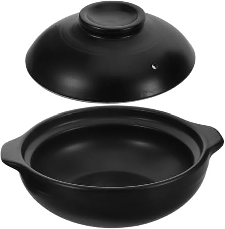 Hemobllo Pentola in Ceramica per Zuppe con Coperchio Casseruola in Argilla con Riscaldamento Rapido e Superficie Antiaderente Resistente al Calore per Uso Domestico e Professionale per