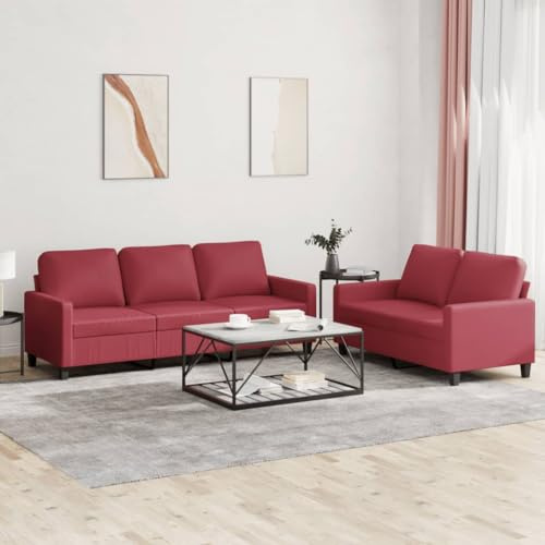 QJBSAVVA 2-TLG. Sofagarnitur Weinrot Kunstleder Modernes Design 138/198 cm Zweisitzer & Dreisitzer Couch für Wohnzimmer Gästezimmer Jugendzimmer