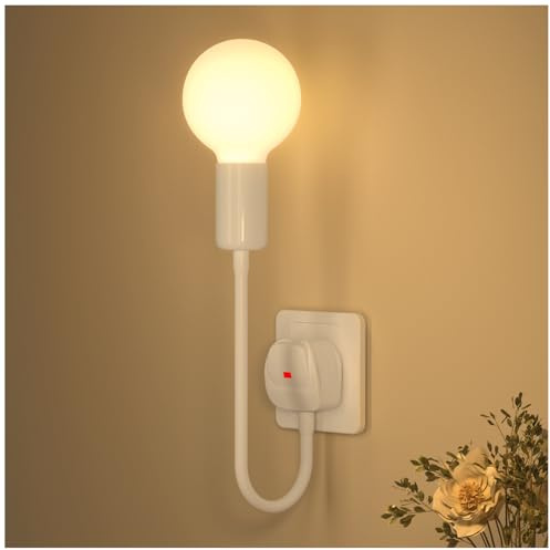 BrightWish Flexible E27 Lamp Holder with G80 Bulb Includes Soft White 5W 3000K, 360°Flexible Gooseneck, On/Off Switch & UK Plug, Adjustable Night Light Plug in Wall for Bedroom, Kitchen, Bathroom