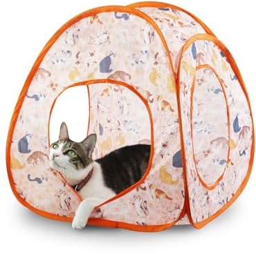 Andiker Tienda de campaña desplegable para gatos, 3 agujeros, seguro y fuerte, bonito túnel para gatos, plegable, fácil de llevar, casa para gatos de interior, gatitos que se esconden y juegan (tienda