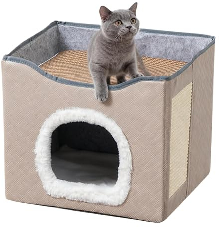 Varm kattgrotta – tvättbar kattungesäng ¦ 40 x 34 x 33 cm katttält för säker värme, mjuk plyschsäng för husdjursbur, sovskydd för husdjur, isolerat hus, grottkudde för små djur