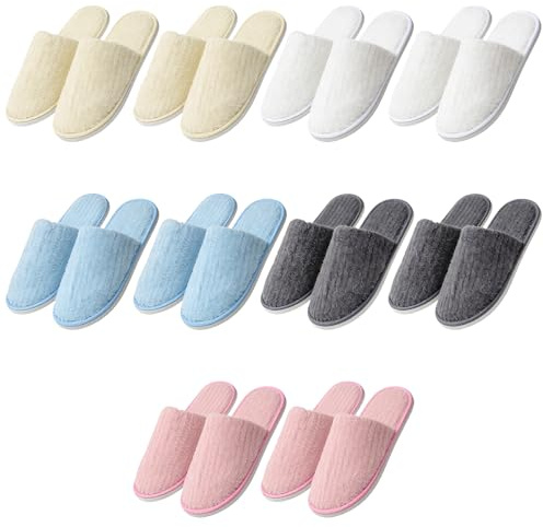 10 par frottétofflor, hotelltofflor, färgglada gästtofflor, set, 28,5 x 11,5 cm tofflor stängda, engångstofflor, frottétofflor unisex för hotell, salong, spa, fest (vita + beige + röd + blå + grå)