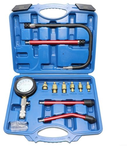 Motor Kompression Tester Werkzeug für Automotive Diagnostik, 0-20 Bar Zylinder Manometer Kompatibel mit Benzin Autos und Motorrädern, Multi-Adapter Set M8x1/M10x1/M12x1.25/M14x1.2