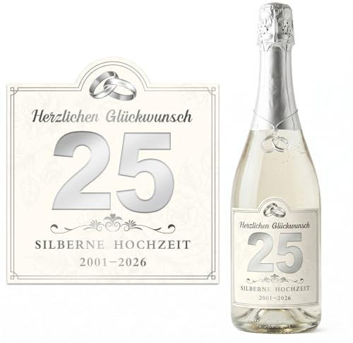 2 Stücke Flaschenetiketten Silberhochzeit Geschenk Silberhochzeit Deko Geschenke Zur Silberhochzeit Flaschenetikett 25 Jubiläum Hochzeit Geschenkideen Herzlichen Glückwunsch(Silber)