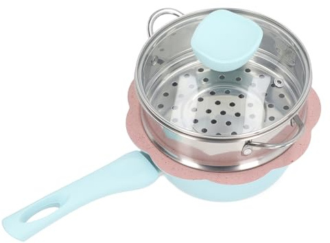 Hamwesh Sauce Pan, Food Grade Aluminum Alloy Nonstick Small Saucepan with Visible Lid and Steaming Basket, Providing Even Heat Distribution and, Pot and Milk Pan (Style 2)