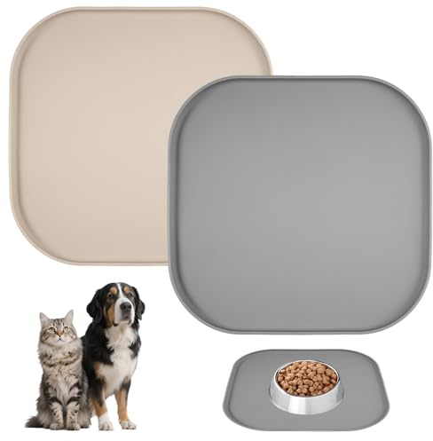 2 Stück Wasserfeste Silikon Futtermatte für Hunde und Katzen | 27×27cm Trinknapf Unterlage Hund, Katzenunterlagen Napf, Rutschfeste Wasserdichte Futtermatte, Leicht zu Reinigen,Wasserdicht