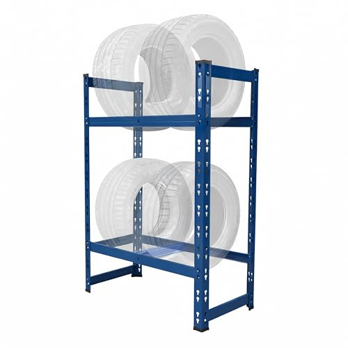 Relaxdays Reifenregal für 4 Reifen, HxBxT: 100 x 60 x 35 cm, 150 kg je Ebene, Räderregal, Stecksystem, Stahl, blau