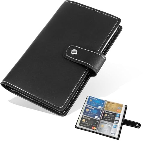 Yolev Portatarjetas de Visita de Cuero, Estuche para Tarjetas Visita con 96 Compartimentos, Tarjetero, Estuche Profesional Tarjetas y Documentos Importantes para Proteger contra pérdidas (Negro)