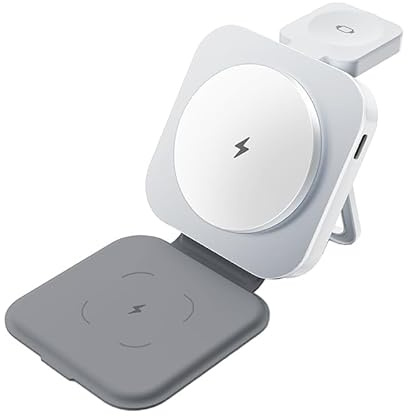 3 in 1 Wireless Charger for MagSafe, Magnetic Foldable Travel Fast Charging Station Stand for iPhone16/15/14/13/12 Series, AirPods Pro/4/3/2 & Apple Watch (Adapter Included) (White)