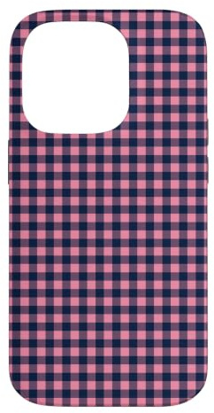 Custodia per iPhone 14 Pro Blu Navy Rosa Mini Gingham Carino Piccolo Check Preppy