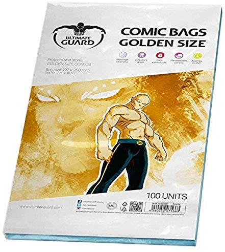 Ultimate Guard Golden Comic Bags - 100 Pack, Gold, Polypropylene (PP), 197 x 268 mm, 7 3/4 x 10 1/2 inches