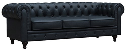 habitat et jardin Sofa Chesterfield Aliza ohne Verstellfunktion - 208 x 82 x 70 cm - 3-Sitzer - Schwarz