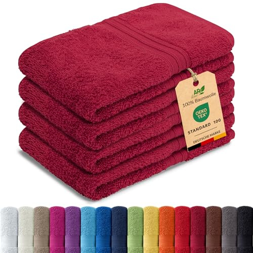 AR Line Arizona 4er Set Gästetücher 30x50 cm – 100% Baumwolle, 500 g/m², Gästehandtücher weich & saugstark in Farbe: Burgund