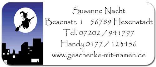 Adress-Etiketten Hexe 1 mit Ihrem Wunschtext, 160 Stück, ca. 56 x 23 mm, für bis zu 5 Zeilen Text