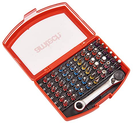 Amtech 49pc Colour-Coded Bit Set with Mini Ratchet Spanner, Pozi, Phillips and Slotted Bits for Compact Fastening and Quick Repairs