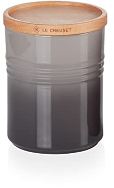 LE CREUSET Stoneware Medium Storage Jar with Wooden Lid, Stoneware, 540 ml, 10 cm, Flint, 91044401444099