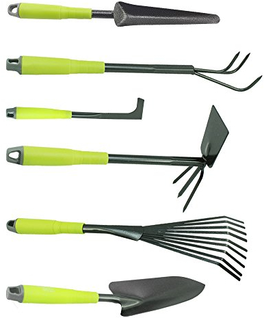 com-four® 6-teiliges Garten-Werkzeug-Set - Gartenset mit Doppelhacke, Kleingrubber, Fugenkratzer, Handrechen, Blumenkelle - Gartenwerkzeug für Pflanzen und Gartenarbeit (6-teiliges Gartenset)