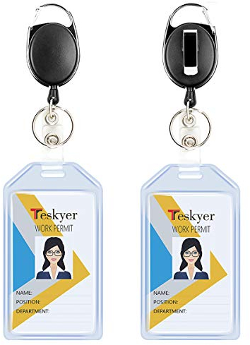 Teskyer 2 Stück Ausweishülle mit Band, Kartenhülle, Ausweishalter, mit Schlüsselband Ausziehbar, Extra Dick Plastik, Stark, Weich, Transparent, Vertikaler