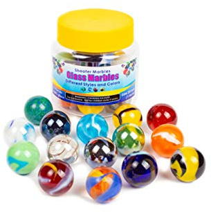 Shooter Glass Marbles Bundle, Pack of 15, 1 inch, with Practical Container