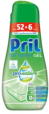 Pril Pril Gel Green Tutto in 1, Detersivo Lavastoviglie In Gel, 52+6 Lavaggi