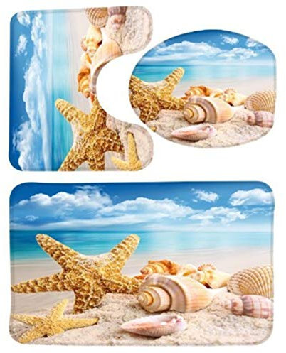 SWECOMZE Badematten Set 3 teilige Stand-WC Badgarnitur mit WC-Deckelbezug Set, Badezimmergarnitur, Badematten, Badteppich inkl. WC-Vorleger (Farbe-8,50x80cm)