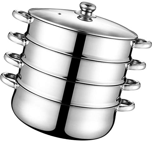 Cabilock Four-Layer Soup Steam Pot Stainless Pot Microwave Steamer Stock Deep Pan Lid Food Grade Stainless Steel