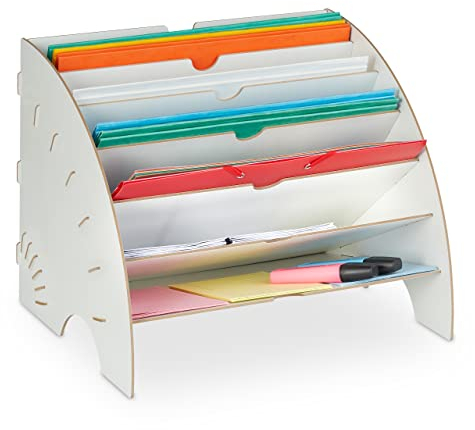 Relaxdays Dokumentenablage, 6 Ablagefächer, DIN A4, HxBxT: 27 x 34 x 27 cm, Büro & Schule, Büro-Organizer, MDF, weiß