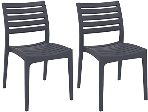 CLP 2er Set Gartenstühle Ares Aus Kunststoff I Wasserabweisende & UV-Beständige Küchenstühle I Belastbar Bis 160 kg, Farbe:dunkelgrau