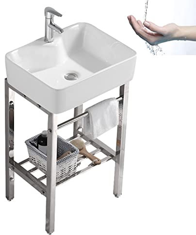 Waschbecken aus Keramik Waschtisch Spülbecken Küchenspüle Handwaschbecken Waschschale Freistehend Waschplatz Keramikwaschbecken Becken Kitchen Sink Waschtischunterschrank Spültisch Standwaschbecken (