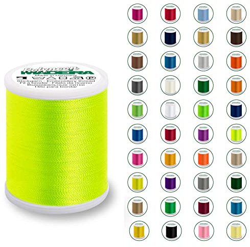 Madeira Polyneon 40 Original | 1.000 m Spule | Stickgarn für Stickmaschine | Maschinenstickgarn | Garn zum Sticken | Stickset (1823 Neon Yellow)