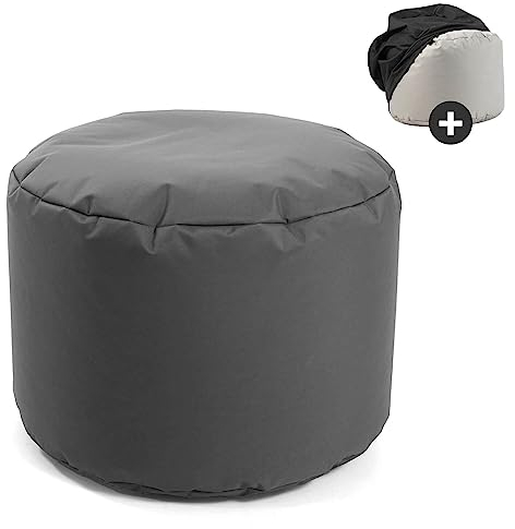 mokebo® Outdoor Pouf o. Hocker 60x40cm in Anthrazit mit schwarzer Schutzhülle 'Der Ruhestifter' Sitzhocker, Fußhocker, Sitzkissen mit EPS-Perlen Füllung & Cover, wasserabweisender Schutz durch Hülle