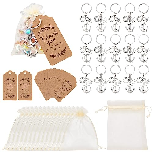 BENECREAT 16PCS Bomboniere Nautiche, Ancora & Timone & Salvagente, Portachiavi con Ciondolo in Lega Nascosta A Tema Nautico con Cartellino del Prezzo per La Decorazione della Festa