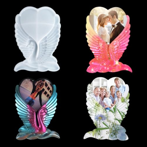 Zayookey Große Epoxidharz Formen Schwan Herzform Silikonform Epoxidharz Resin Silikon Bilderrahmen Gießform Photo Frame Mold für Harz Fotorahmen DIY Basteln Desktop Dekorationen (Weiß)