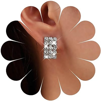 Inateannal Boucles d'oreilles carrées avec strass Boucles d'oreilles carrées en cristal Argent Géométrie Boucles d'oreilles carrées Sparkly Cz Boucles d'oreilles de mariée Bijoux pour femmes et filles