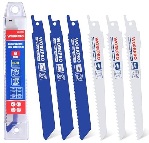 WORKPRO Lame per Sega Universale, 6 Pezzi BIM 14/18/24/6 TPI, Lama per Sega per Metallo e Legno con Scatola di Immagazzinaggio
